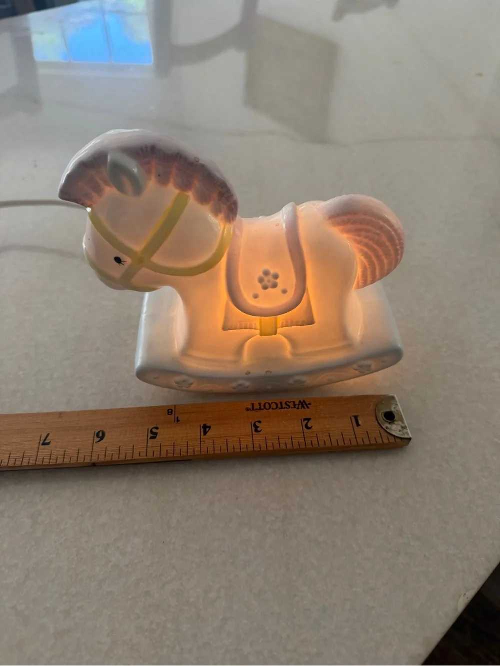 Enesco Ceramic Rocking Horse Night Light in White with Pink Accents